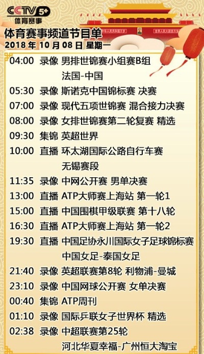 央视五套节目表今天，体育迷的盛宴