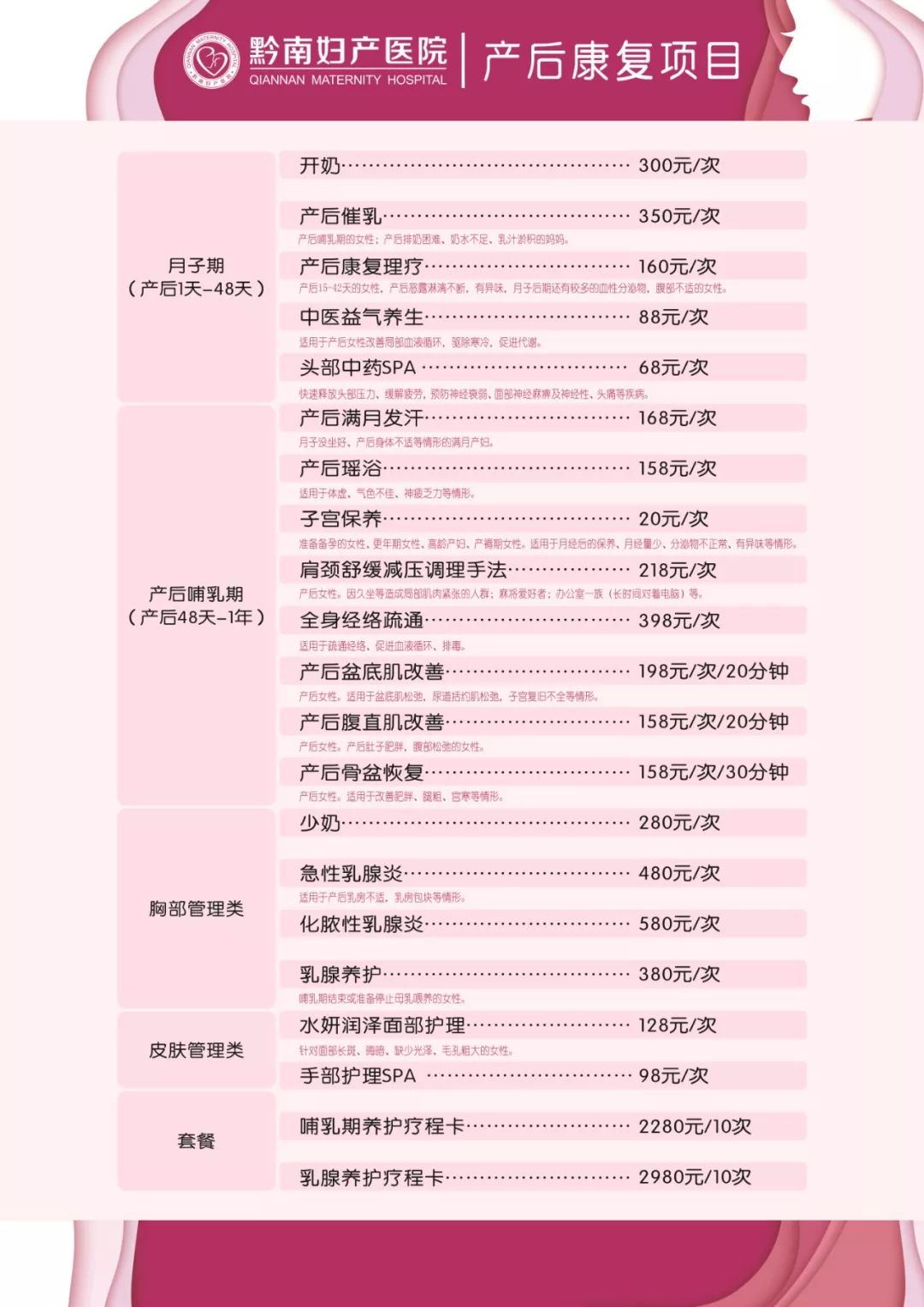 沈阳产后恢复中心价格概览